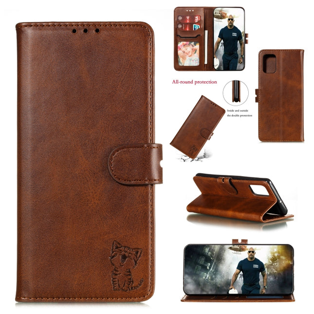 For Samsung Galaxy Note20 Embossed Happy Cat Pattern Horizontal Flip Leather Case with Holder & Card Slots & Wallet & Photo Frame(Brown)-garmade.com