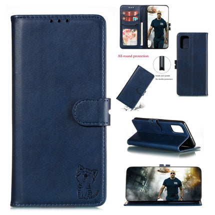 For Samsung Galaxy Note20 Ultra Embossed Happy Cat Pattern Horizontal Flip Leather Case with Holder & Card Slots & Wallet & Photo Frame(Blue)-garmade.com