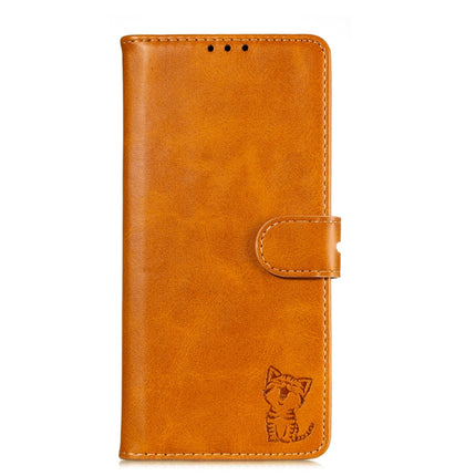 For Samsung Galaxy Note20 Ultra Embossed Happy Cat Pattern Horizontal Flip Leather Case with Holder & Card Slots & Wallet & Photo Frame(Yellow)-garmade.com