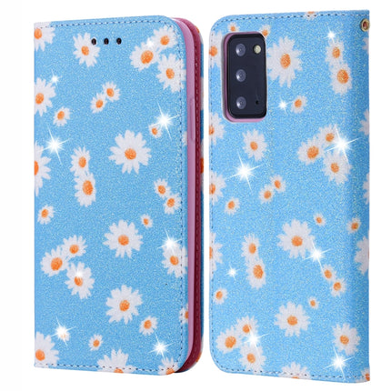 For Samsung Galaxy Note20 Glittering Daisy Magnetic Horizontal Flip Leather Case with Holder & Card Slots & Photo Frame(Blue)-garmade.com