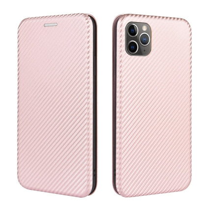 For iPhone 11 Pro Carbon Fiber Texture Magnetic Horizontal Flip TPU + PC + PU Leather Case with Card Slot(Pink)-garmade.com