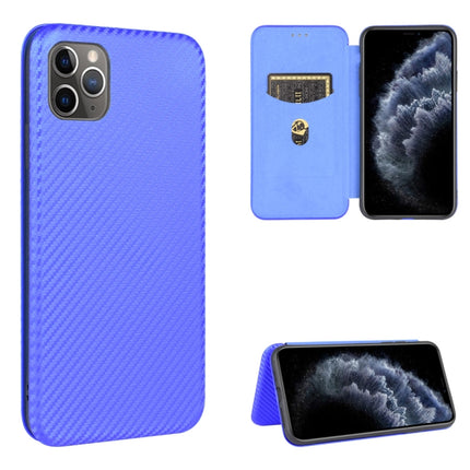 For iPhone 11 Pro Carbon Fiber Texture Magnetic Horizontal Flip TPU + PC + PU Leather Case with Card Slot(Blue)-garmade.com