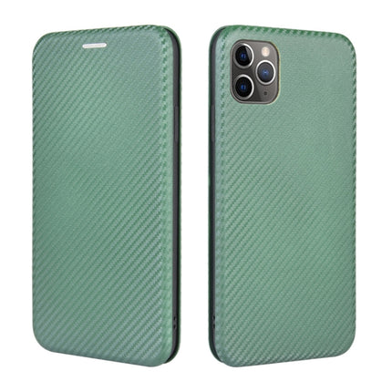 For iPhone 11 Pro Carbon Fiber Texture Magnetic Horizontal Flip TPU + PC + PU Leather Case with Card Slot(Green)-garmade.com