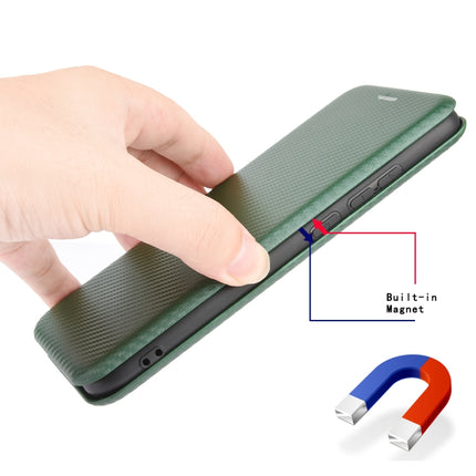 For iPhone 11 Pro Carbon Fiber Texture Magnetic Horizontal Flip TPU + PC + PU Leather Case with Card Slot(Green)-garmade.com