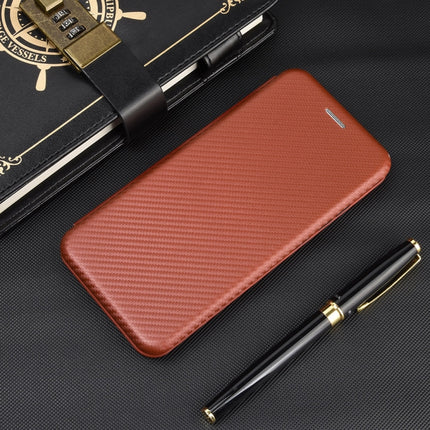 For iPhone 11 Pro Carbon Fiber Texture Magnetic Horizontal Flip TPU + PC + PU Leather Case with Card Slot(Brown)-garmade.com