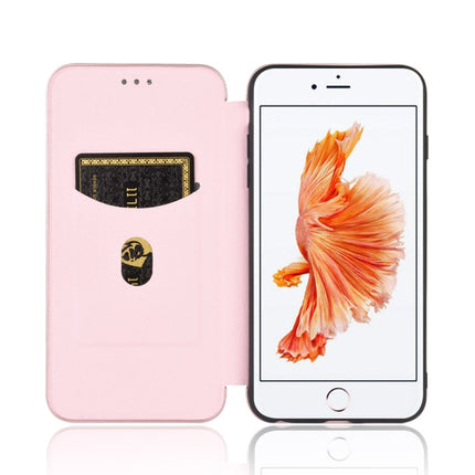 For iPhone 6 / 6s Carbon Fiber Texture Magnetic Horizontal Flip TPU + PC + PU Leather Case with Card Slot(Pink)-garmade.com