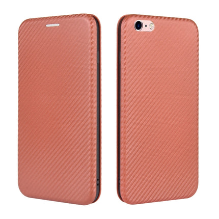 For iPhone 6 / 6s Carbon Fiber Texture Magnetic Horizontal Flip TPU + PC + PU Leather Case with Card Slot(Brown)-garmade.com