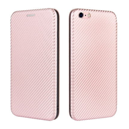 For iPhone 6 Plus / 6s Plus Carbon Fiber Texture Magnetic Horizontal Flip TPU + PC + PU Leather Case with Card Slot(Pink)-garmade.com