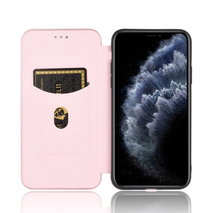 For iPhone 11 Pro Max Carbon Fiber Texture Magnetic Horizontal Flip TPU + PC + PU Leather Case with Card Slot(Pink)-garmade.com