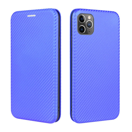For iPhone 11 Pro Max Carbon Fiber Texture Magnetic Horizontal Flip TPU + PC + PU Leather Case with Card Slot(Blue)-garmade.com