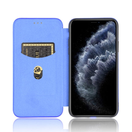 For iPhone 11 Pro Max Carbon Fiber Texture Magnetic Horizontal Flip TPU + PC + PU Leather Case with Card Slot(Blue)-garmade.com