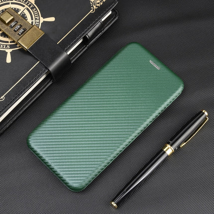 For iPhone 11 Pro Max Carbon Fiber Texture Magnetic Horizontal Flip TPU + PC + PU Leather Case with Card Slot(Green)-garmade.com