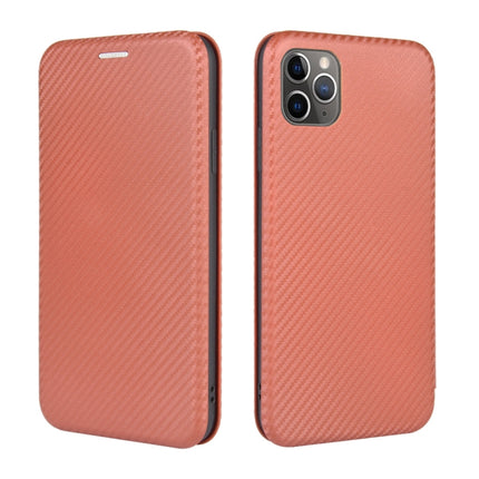 For iPhone 11 Pro Max Carbon Fiber Texture Magnetic Horizontal Flip TPU + PC + PU Leather Case with Card Slot(Brown)-garmade.com