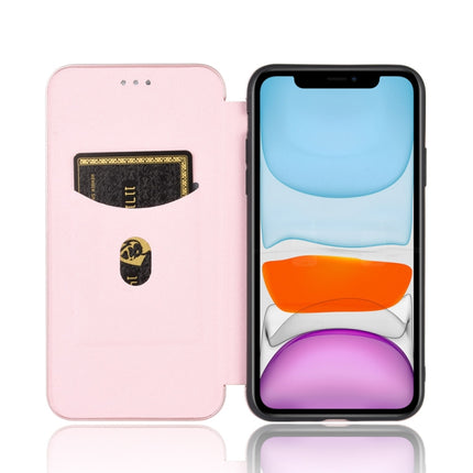 For iPhone 11 Carbon Fiber Texture Magnetic Horizontal Flip TPU + PC + PU Leather Case with Card Slot(Pink)-garmade.com