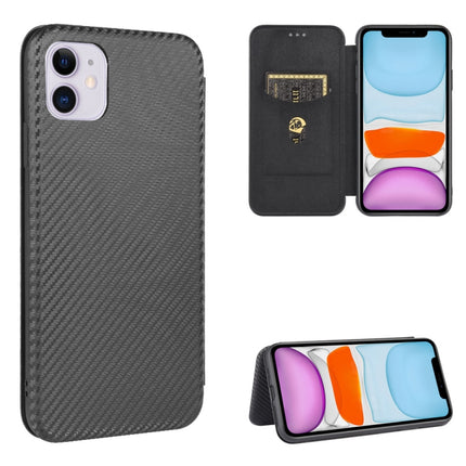 For iPhone 11 Carbon Fiber Texture Magnetic Horizontal Flip TPU + PC + PU Leather Case with Card Slot(Black)-garmade.com