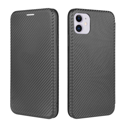For iPhone 11 Carbon Fiber Texture Magnetic Horizontal Flip TPU + PC + PU Leather Case with Card Slot(Black)-garmade.com