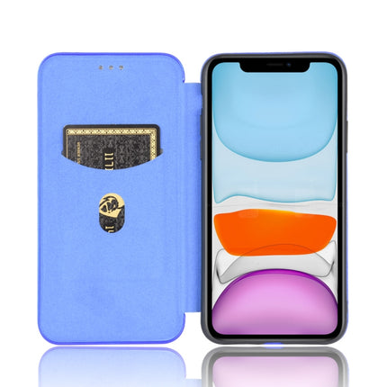 For iPhone 11 Carbon Fiber Texture Magnetic Horizontal Flip TPU + PC + PU Leather Case with Card Slot(Blue)-garmade.com