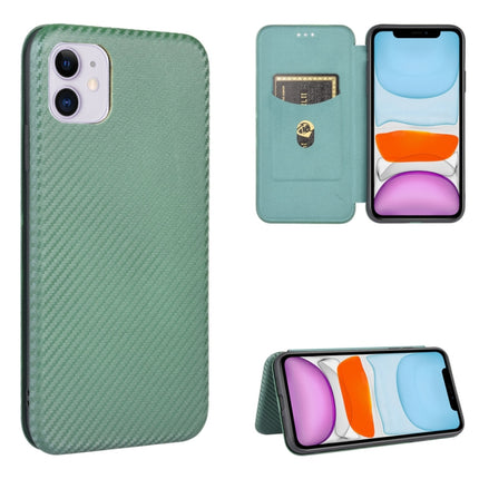 For iPhone 11 Carbon Fiber Texture Magnetic Horizontal Flip TPU + PC + PU Leather Case with Card Slot(Green)-garmade.com