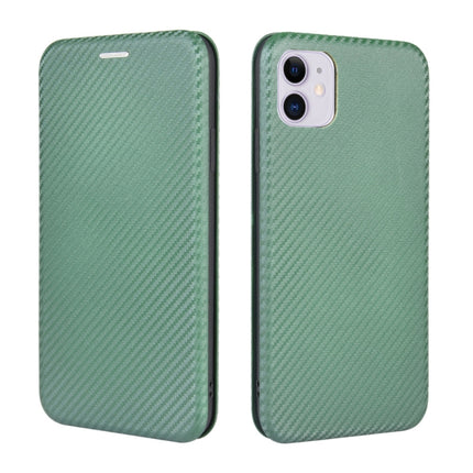 For iPhone 11 Carbon Fiber Texture Magnetic Horizontal Flip TPU + PC + PU Leather Case with Card Slot(Green)-garmade.com