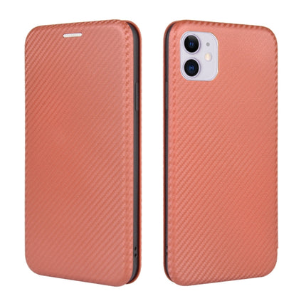 For iPhone 11 Carbon Fiber Texture Magnetic Horizontal Flip TPU + PC + PU Leather Case with Card Slot(Brown)-garmade.com