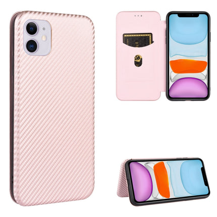 For iPhone 12 mini Carbon Fiber Texture Magnetic Horizontal Flip TPU + PC + PU Leather Case with Card Slot(Pink)-garmade.com
