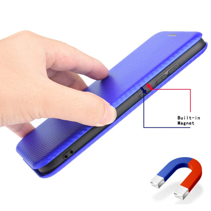 For iPhone 12 mini Carbon Fiber Texture Magnetic Horizontal Flip TPU + PC + PU Leather Case with Card Slot(Blue)-garmade.com
