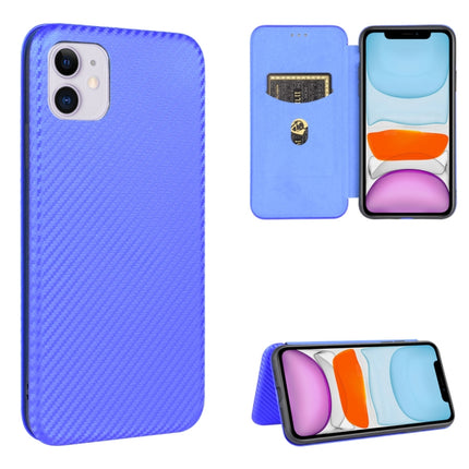 For iPhone 12 / 12 Pro Carbon Fiber Texture Magnetic Horizontal Flip TPU + PC + PU Leather Case with Card Slot(Blue)-garmade.com