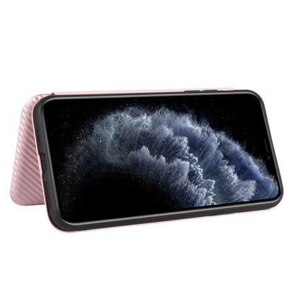 For iPhone 12 Pro Max Carbon Fiber Texture Magnetic Horizontal Flip TPU + PC + PU Leather Case with Card Slot(Pink)-garmade.com