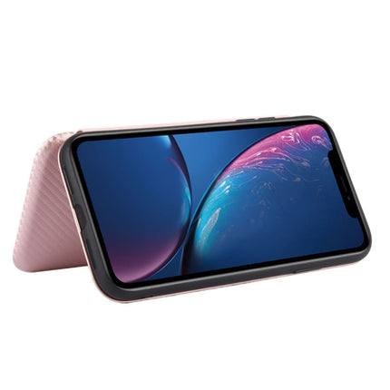 For iPhone XR Carbon Fiber Texture Magnetic Horizontal Flip TPU + PC + PU Leather Case with Card Slot(Pink)-garmade.com