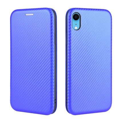For iPhone XR Carbon Fiber Texture Magnetic Horizontal Flip TPU + PC + PU Leather Case with Card Slot(Blue)-garmade.com