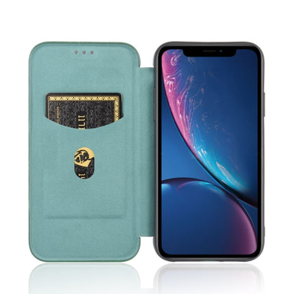 For iPhone XR Carbon Fiber Texture Magnetic Horizontal Flip TPU + PC + PU Leather Case with Card Slot(Green)-garmade.com