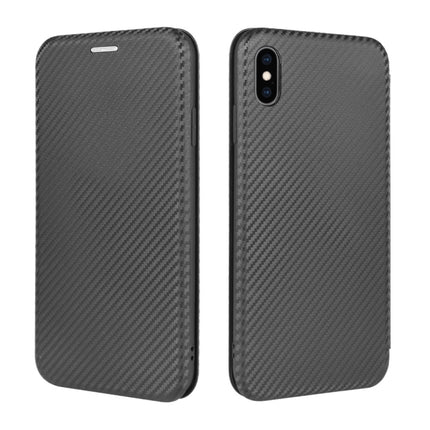 For iPhone XS Max Carbon Fiber Texture Magnetic Horizontal Flip TPU + PC + PU Leather Case with Card Slot(Black)-garmade.com