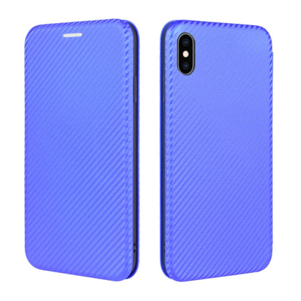 For iPhone XS Max Carbon Fiber Texture Magnetic Horizontal Flip TPU + PC + PU Leather Case with Card Slot(Blue)-garmade.com