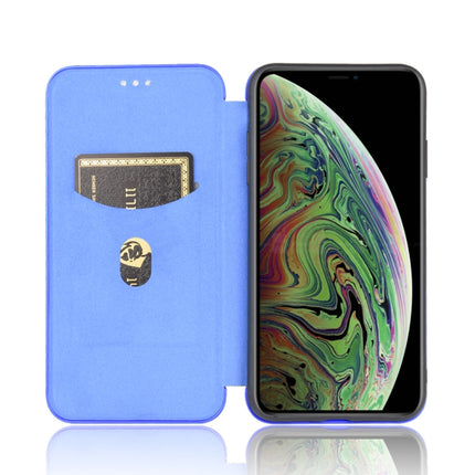 For iPhone XS Max Carbon Fiber Texture Magnetic Horizontal Flip TPU + PC + PU Leather Case with Card Slot(Blue)-garmade.com