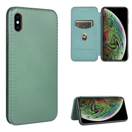 For iPhone XS Max Carbon Fiber Texture Magnetic Horizontal Flip TPU + PC + PU Leather Case with Card Slot(Green)-garmade.com