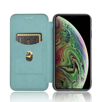 For iPhone XS Max Carbon Fiber Texture Magnetic Horizontal Flip TPU + PC + PU Leather Case with Card Slot(Green)-garmade.com