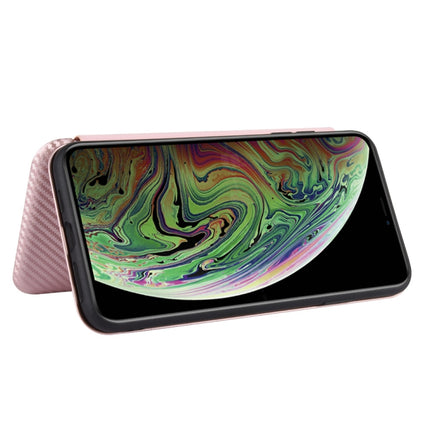 For iPhone X / XS Carbon Fiber Texture Magnetic Horizontal Flip TPU + PC + PU Leather Case with Card Slot(Pink)-garmade.com