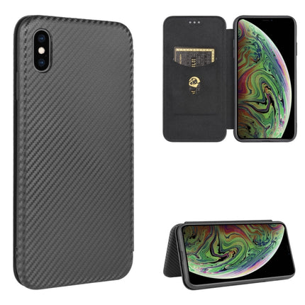 For iPhone X / XS Carbon Fiber Texture Magnetic Horizontal Flip TPU + PC + PU Leather Case with Card Slot(Black)-garmade.com