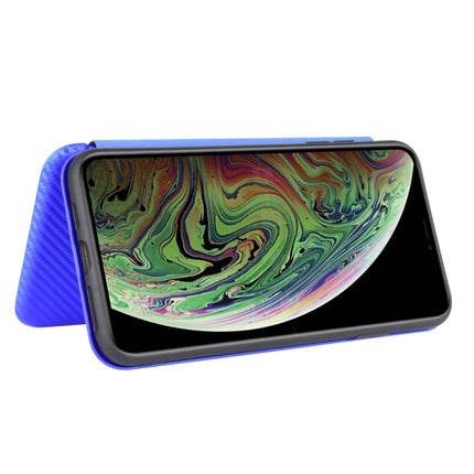 For iPhone X / XS Carbon Fiber Texture Magnetic Horizontal Flip TPU + PC + PU Leather Case with Card Slot(Blue)-garmade.com