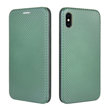 For iPhone X / XS Carbon Fiber Texture Magnetic Horizontal Flip TPU + PC + PU Leather Case with Card Slot(Green)-garmade.com