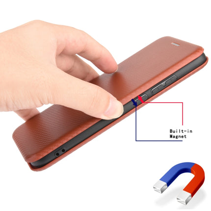 For iPhone X / XS Carbon Fiber Texture Magnetic Horizontal Flip TPU + PC + PU Leather Case with Card Slot(Brown)-garmade.com