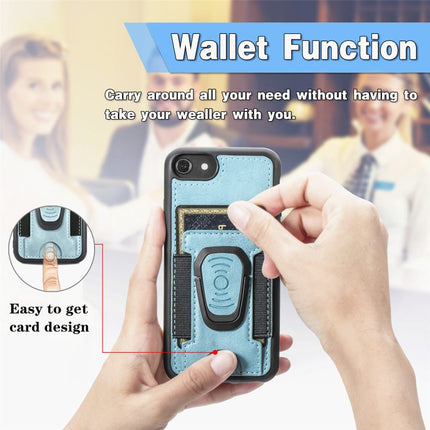 For iPhone 6 Magnetic Shockproof PU + TPU Case with Card Slot & Ring Holder(Blue)-garmade.com