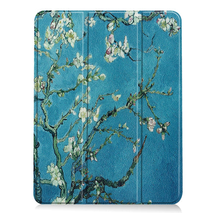 For iPad Air 2022 / 2020 10.9 TPU Colored Drawing Horizontal Flip Leather Case with Three-folding Holder & Sleep / Wake-up Function(Apricot Flower)-garmade.com