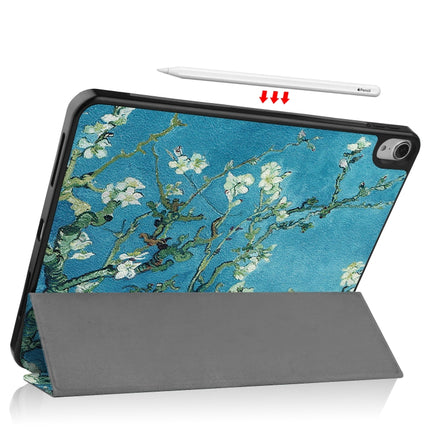 For iPad Air 2022 / 2020 10.9 TPU Colored Drawing Horizontal Flip Leather Case with Three-folding Holder & Sleep / Wake-up Function(Apricot Flower)-garmade.com