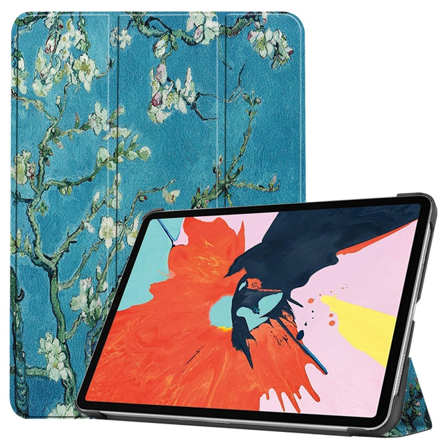 For iPad Air 2022 / 2020 10.9 Colored Drawing Horizontal Flip Leather Case with Three-folding Holder & Sleep / Wake-up Function(Apricot Flower)-garmade.com