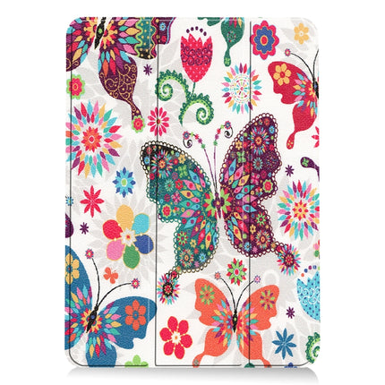 For iPad Air 2022 / 2020 10.9 Colored Drawing Horizontal Flip Leather Case with Three-folding Holder & Sleep / Wake-up Function(Colorful Butterfly)-garmade.com