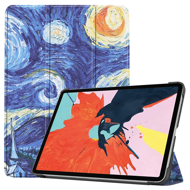 For iPad Air 2022 / 2020 10.9 Colored Drawing Horizontal Flip Leather Case with Three-folding Holder & Sleep / Wake-up Function(Starry Sky)-garmade.com
