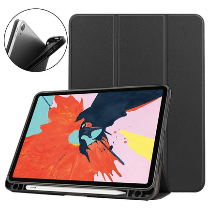 For iPad Air 2022 / 2020 10.9 Custer Texture TPU Horizontal Flip Leather Case with Sleep / Wake-up Function & Three-folding Holder & Pen Slot(Black)-garmade.com