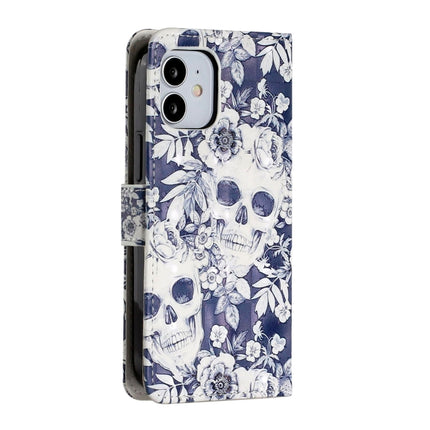For iPhone 12 / 12 Pro 3D Painted Pattern Horizontal Flip Leather Case with Holder & Card Slots & Photo Frame & Wallet(Skull Flower)-garmade.com