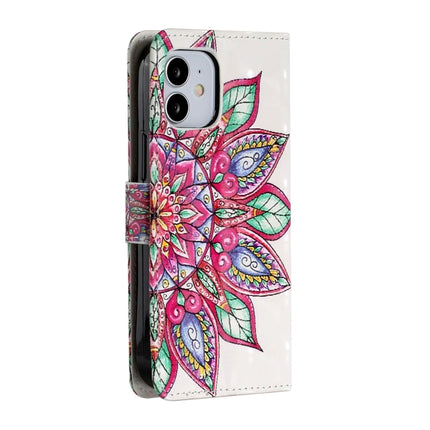For iPhone 12 / 12 Pro 3D Painted Pattern Horizontal Flip Leather Case with Holder & Card Slots & Photo Frame & Wallet(Half Flower)-garmade.com